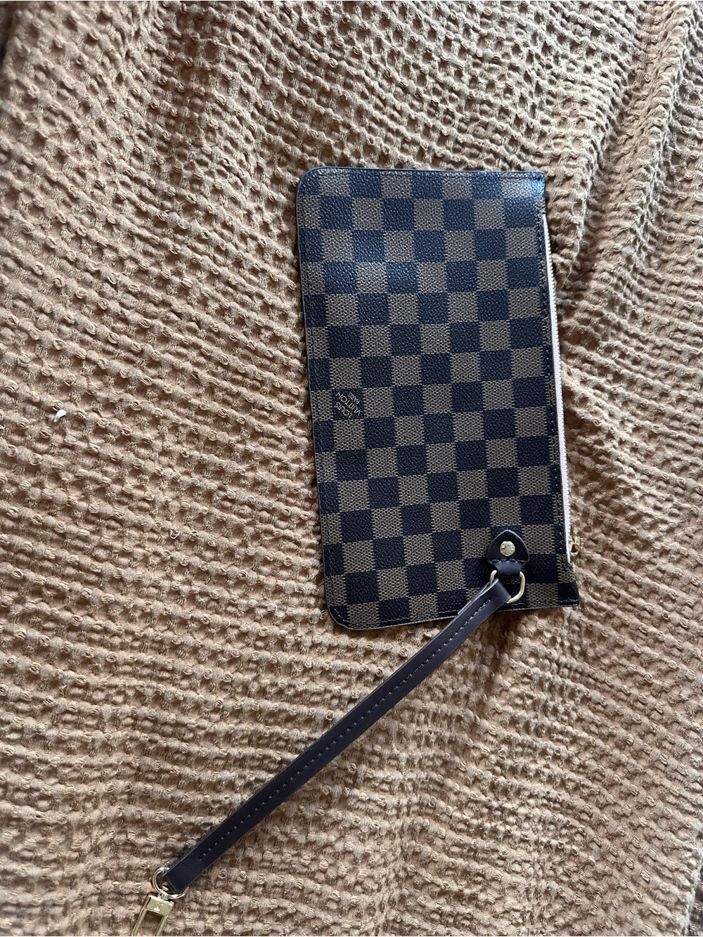 Brown Checkered Wristlet Wallet